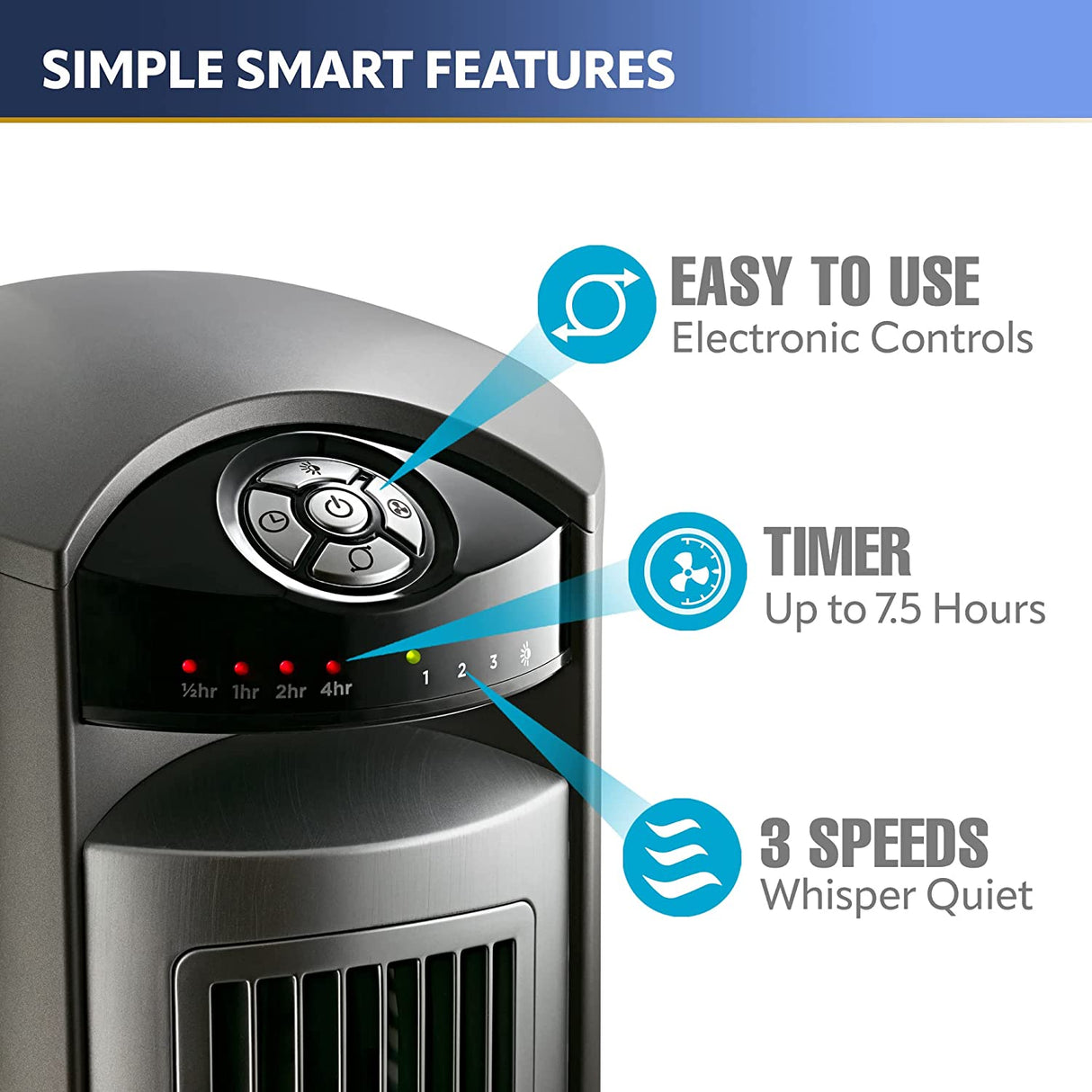 Ventilador de torre oscilante Lasko, control remoto, temporizador, 3 velocidades silenciosas, para dormitorio, sala de estar y oficina, 42", plateado, T42951