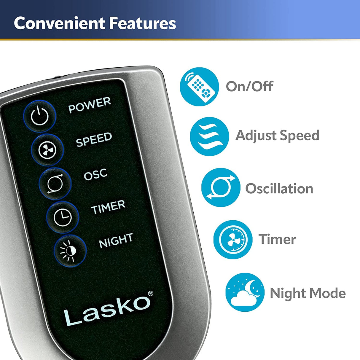 Ventilador de torre oscilante Lasko, control remoto, temporizador, 3 velocidades silenciosas, para dormitorio, sala de estar y oficina, 42", plateado, T42951