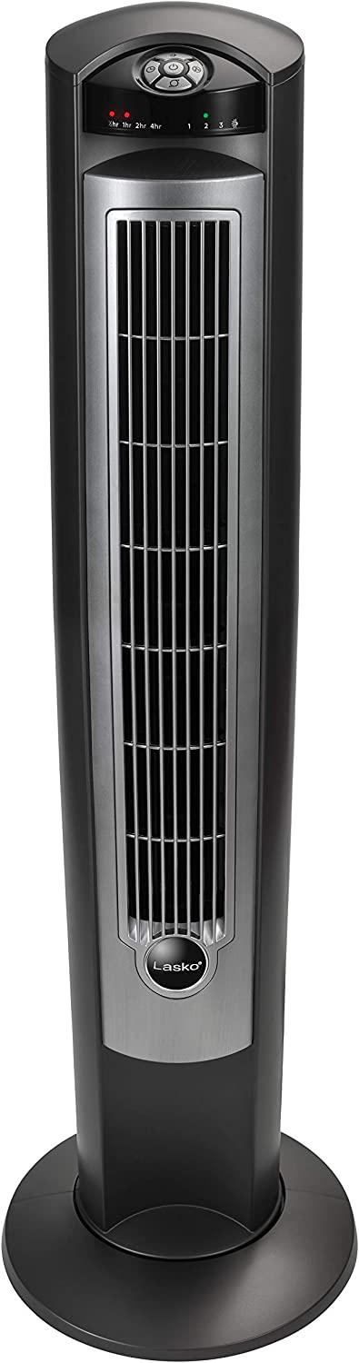 Ventilador de torre oscilante Lasko, control remoto, temporizador, 3 velocidades silenciosas, para dormitorio, sala de estar y oficina, 42", plateado, T42951