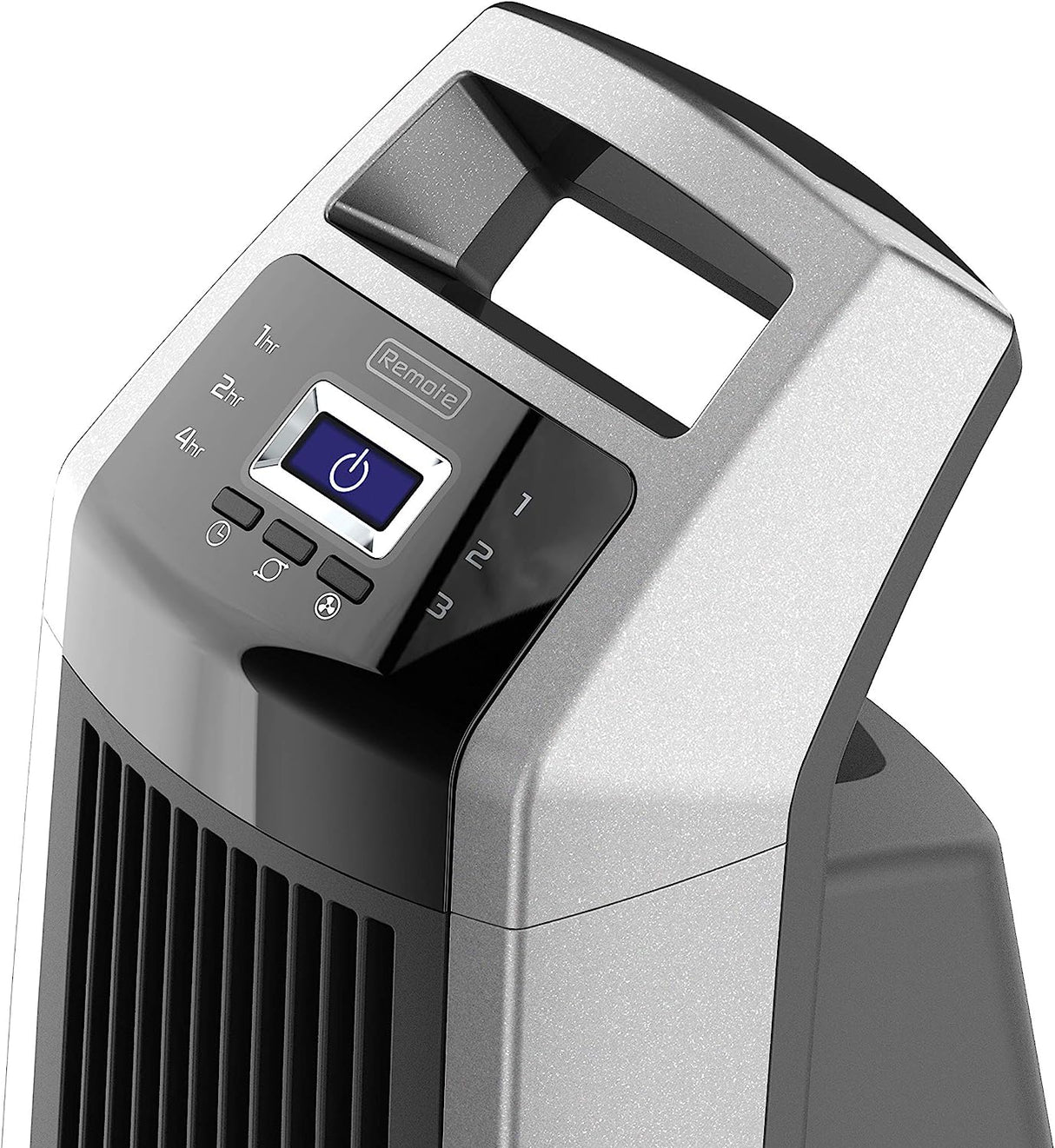 Ventilador de torre oscilante de alta velocidad Lasko, control remoto, temporizador, 3 velocidades potentes, para garaje, sótano y gimnasio, 35 pulgadas plateado y negro, U35115, grande