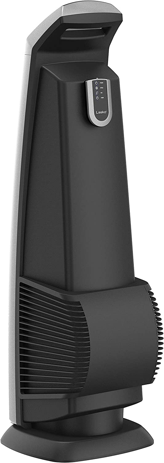 Ventilador de torre oscilante de alta velocidad Lasko, control remoto, temporizador, 3 velocidades potentes, para garaje, sótano y gimnasio, 35 pulgadas plateado y negro, U35115, grande
