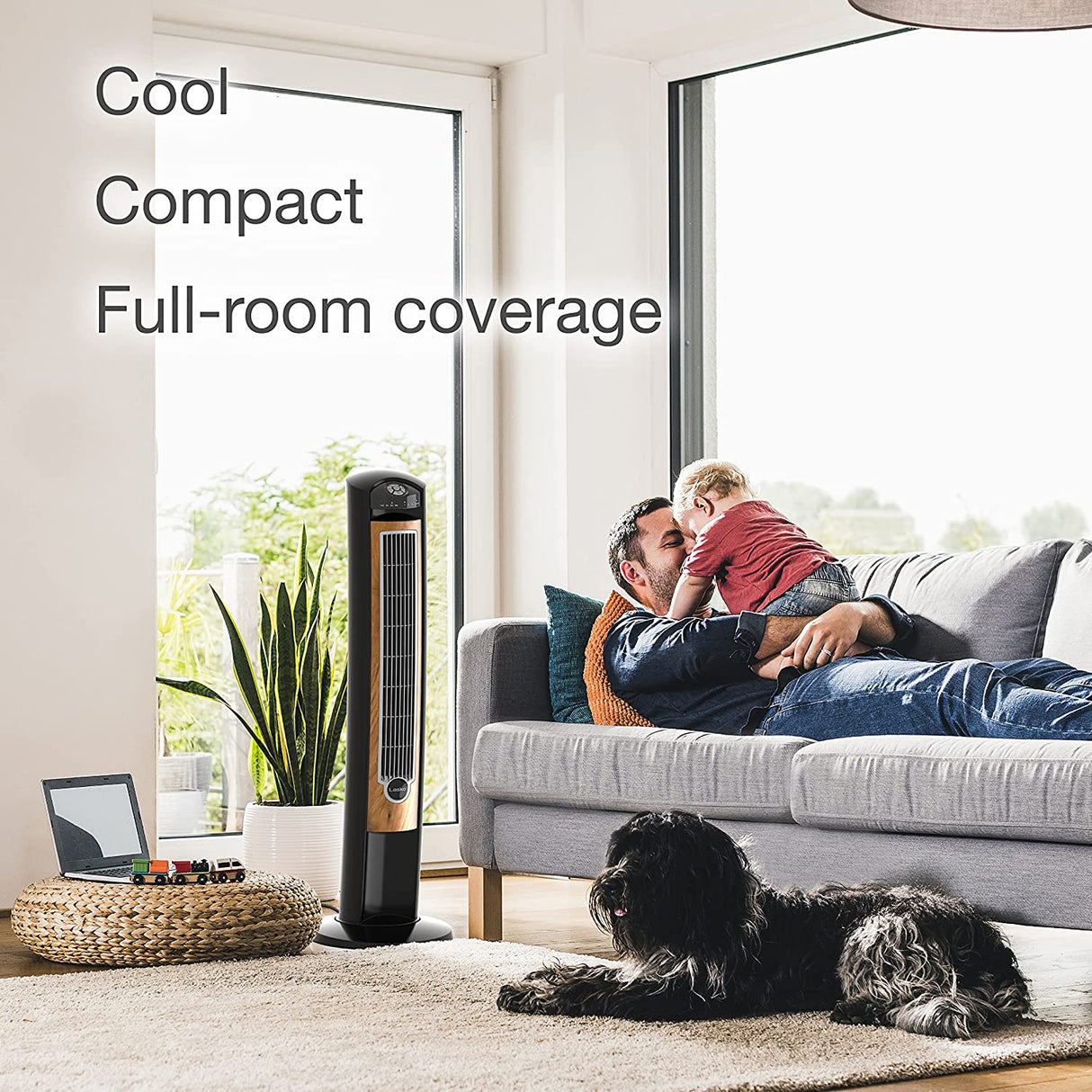 Ventilador de torre oscilante Lasko, control remoto, ionizador, 3 velocidades, temporizador, para dormitorio, oficina, cocina 42", negro, T42950