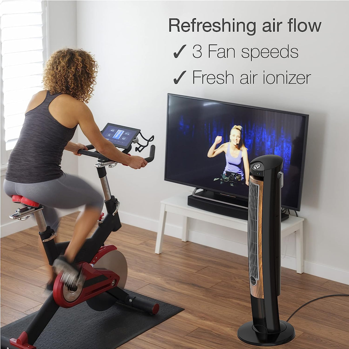 Ventilador de torre oscilante Lasko, control remoto, ionizador, 3 velocidades, temporizador, para dormitorio, oficina, cocina 42", negro, T42950