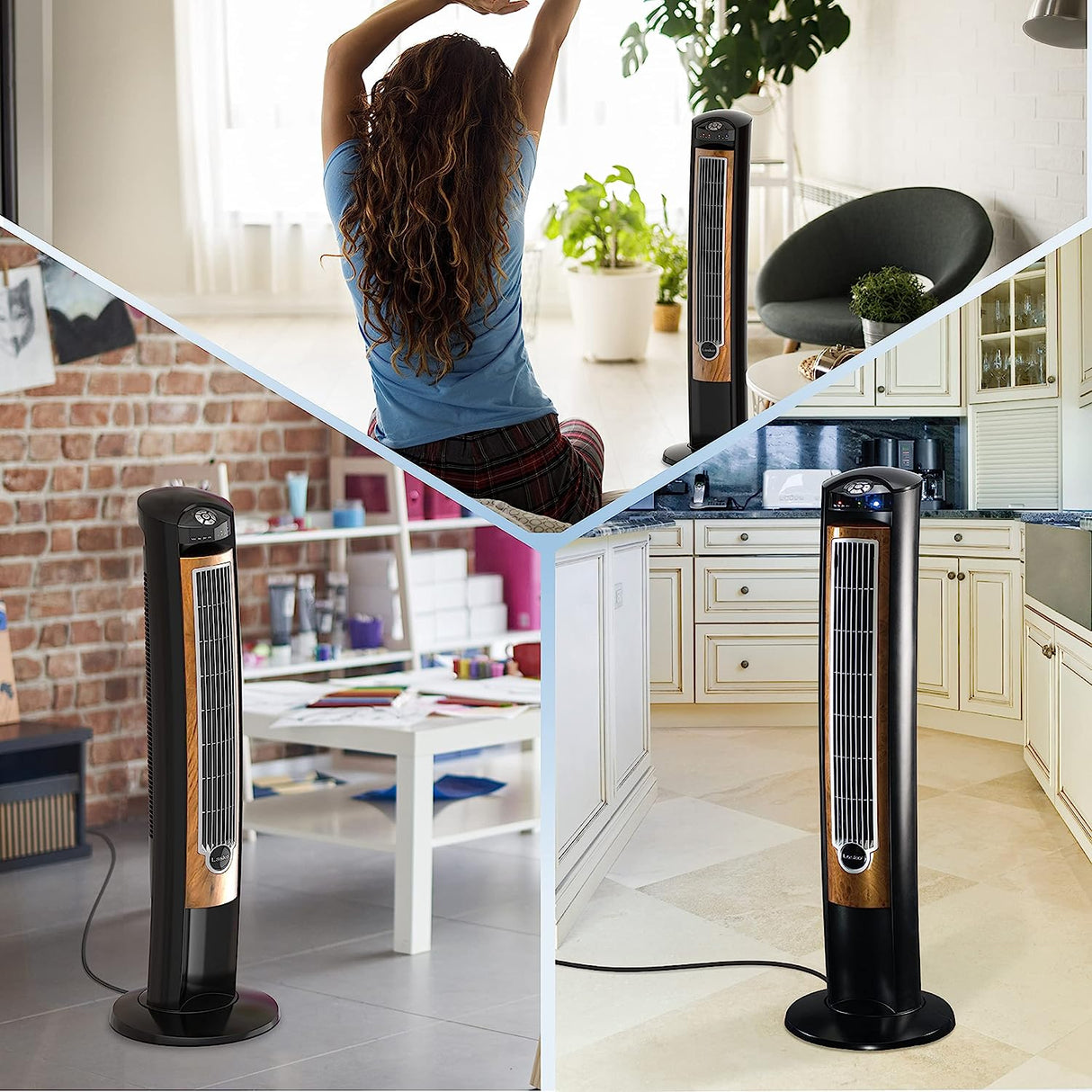 Ventilador de torre oscilante Lasko, control remoto, ionizador, 3 velocidades, temporizador, para dormitorio, oficina, cocina 42", negro, T42950