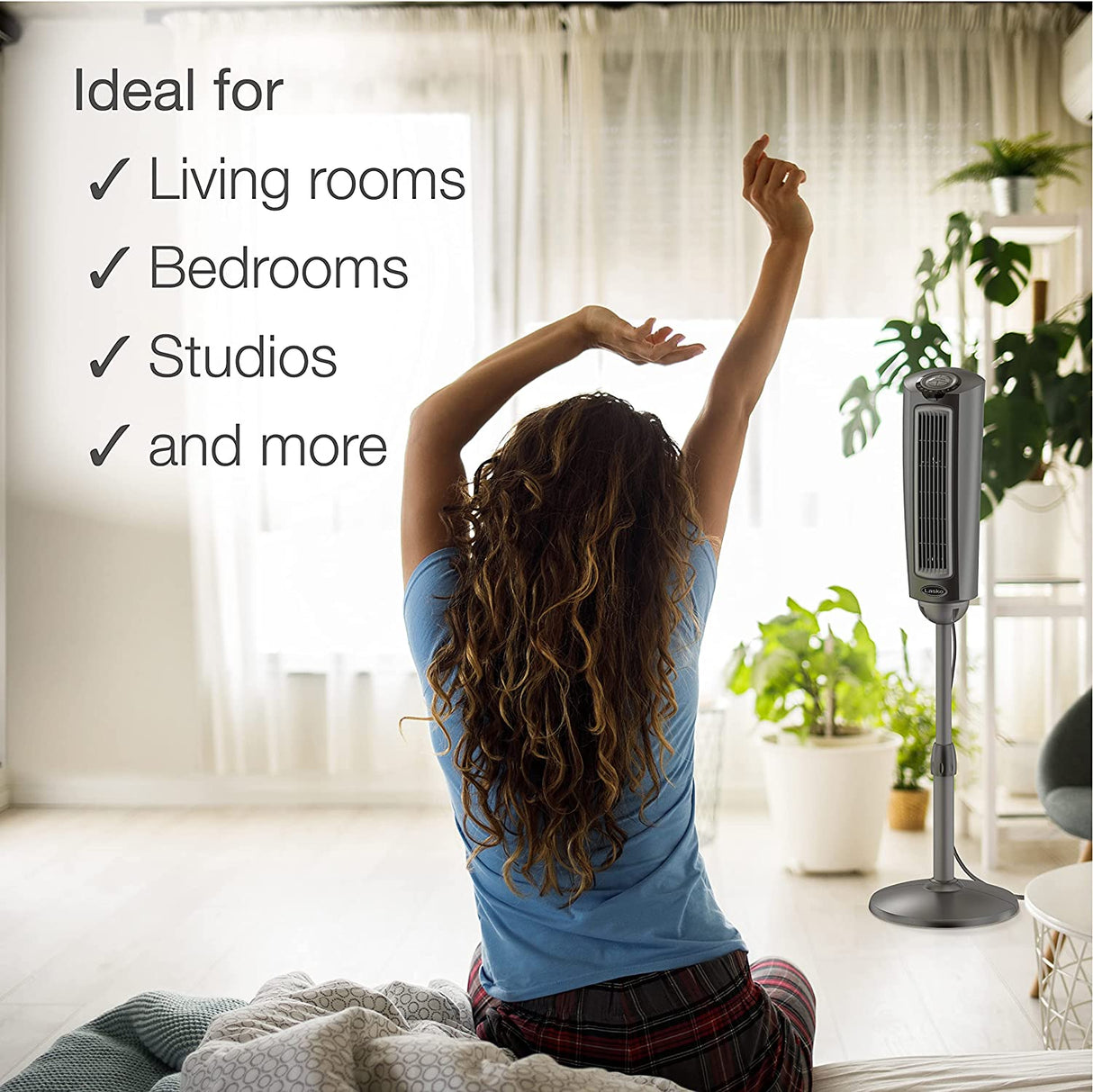 Ventilador de pedestal oscilante Lasko, altura ajustable, 3 velocidades silenciosas, temporizador, control remoto para dormitorio, sala de estar, oficina en casa y dormitorio universitario, 52 pulgadas, plateado y gris, 2535