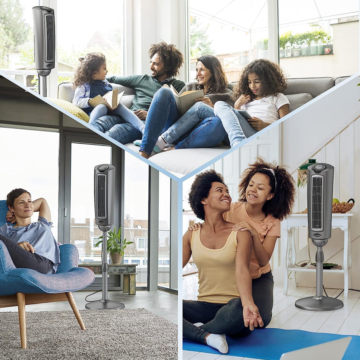 Ventilador de pedestal oscilante Lasko, altura ajustable, 3 velocidades silenciosas, temporizador, control remoto para dormitorio, sala de estar, oficina en casa y dormitorio universitario, 52 pulgadas, plateado y gris, 2535