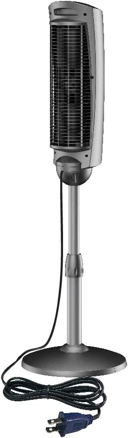 Ventilador de pedestal oscilante Lasko, altura ajustable, 3 velocidades silenciosas, temporizador, control remoto para dormitorio, sala de estar, oficina en casa y dormitorio universitario, 52 pulgadas, plateado y gris, 2535