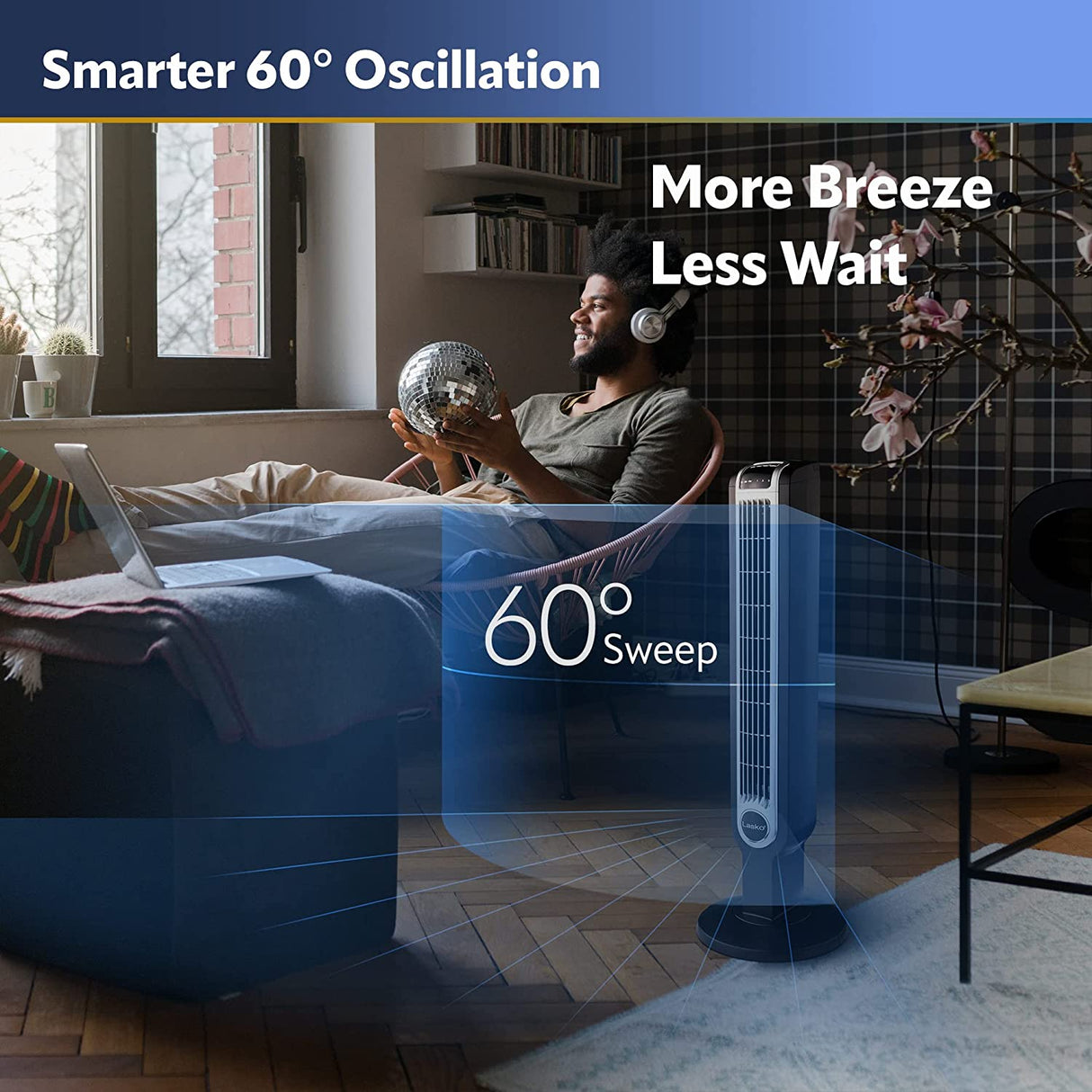 Ventilador de torre oscilante Lasko, 3 velocidades silenciosas, temporizador, control remoto, para dormitorio, cocina, oficina, 36 pulgadas, negro, 2511