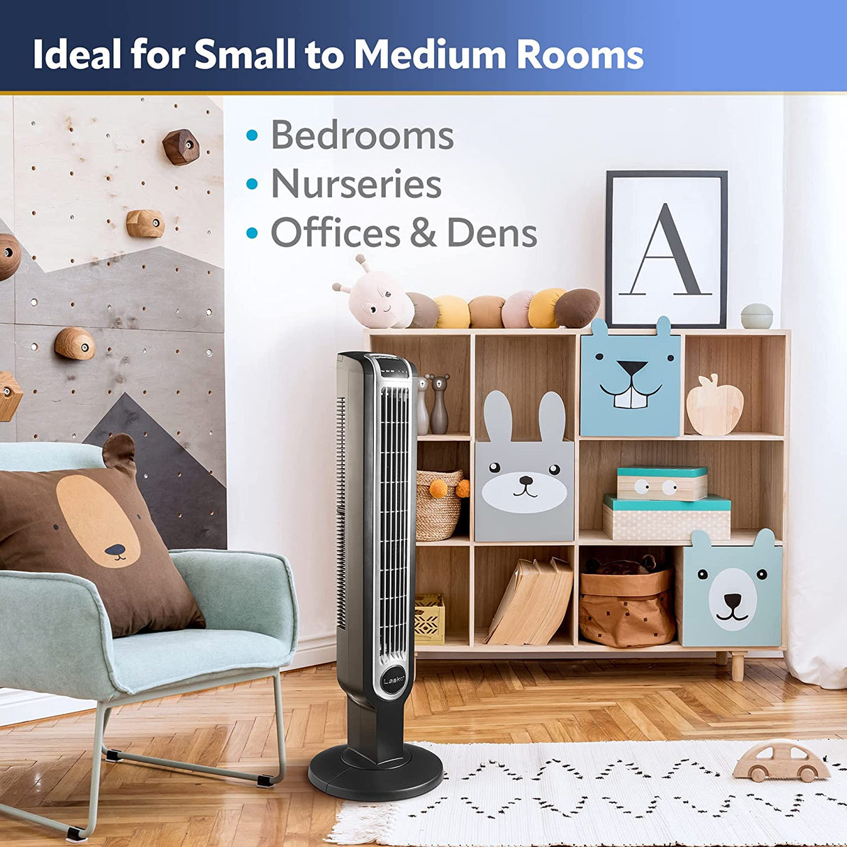 Ventilador de torre oscilante Lasko, 3 velocidades silenciosas, temporizador, control remoto, para dormitorio, cocina, oficina, 36 pulgadas, negro, 2511