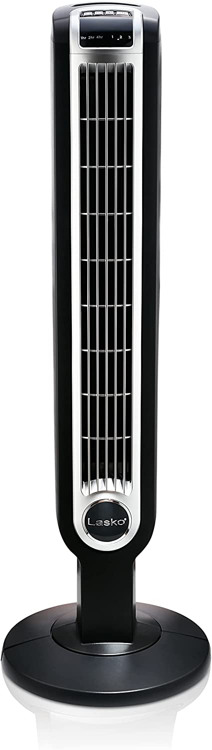 Ventilador de torre oscilante Lasko, 3 velocidades silenciosas, temporizador, control remoto, para dormitorio, cocina, oficina, 36 pulgadas, negro, 2511