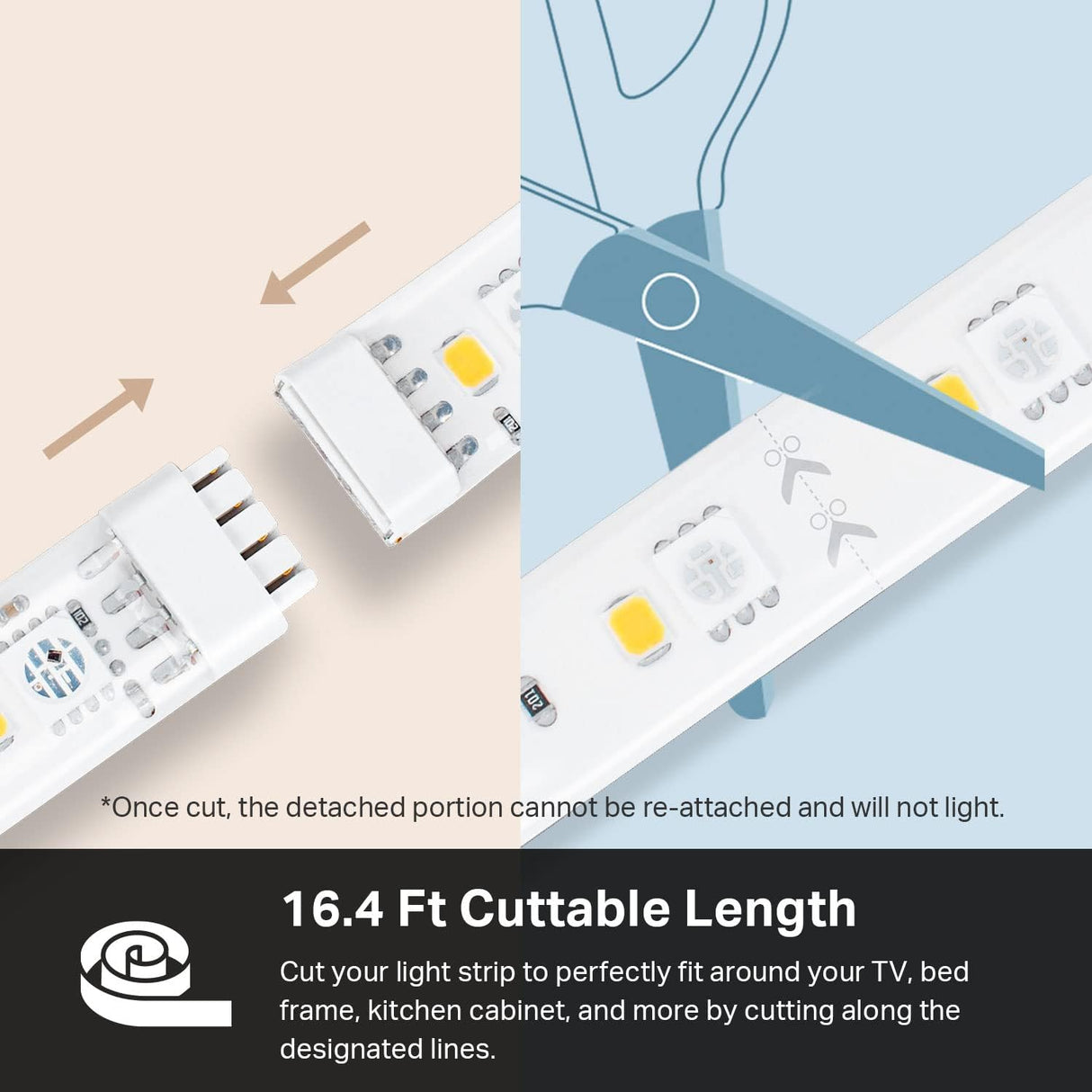 Kasa Smart LED Light Strip, 50 Color Zones RGBIC, 16.4ft Wi-Fi LED Strip Works w/ Alexa, Google Home & SmartThings, High Brightness, 16M Colors, PU Coating, Trimmable, 2 Yr Warranty (KL420L5)