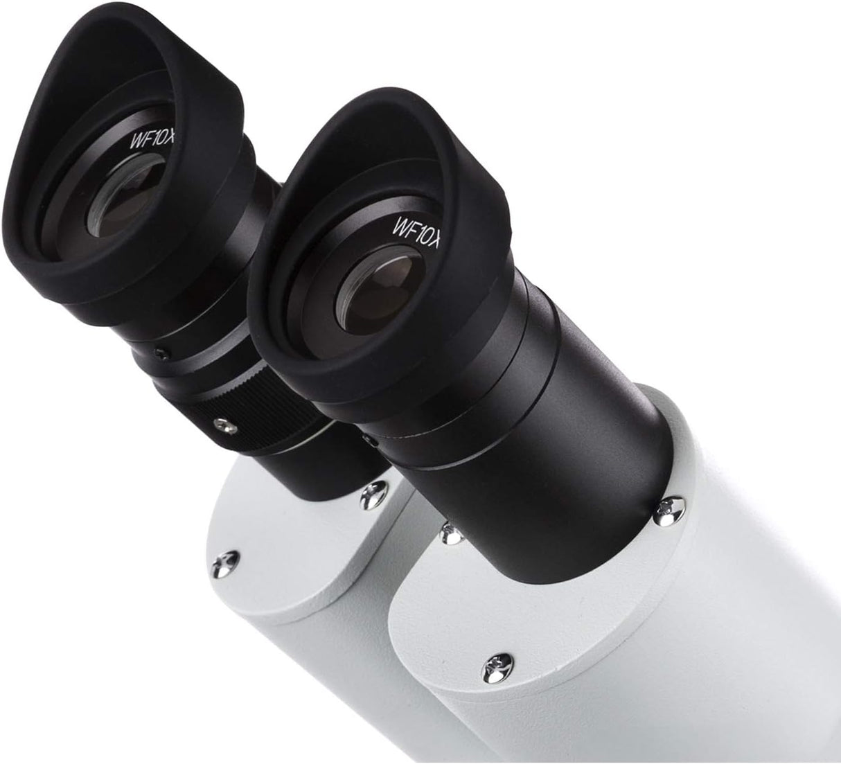 AmScope SE306R-PZ Microscopio estéreo binocular frontal, oculares WF10x y WF20x, aumento 10X-80X, objetivos 2X y 4X, fuente de luz halógena superior e inferior, soporte de pilar, 120 V, blanco