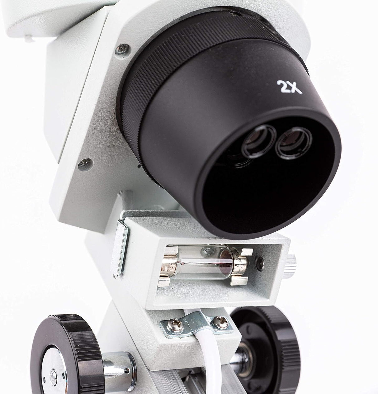 AmScope SE306R-PZ Microscopio estéreo binocular frontal, oculares WF10x y WF20x, aumento 10X-80X, objetivos 2X y 4X, fuente de luz halógena superior e inferior, soporte de pilar, 120 V, blanco