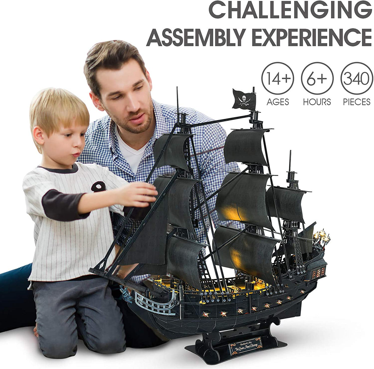 Rompecabezas 3D para adultos Barco pirata LED La venganza de la reina Ana Grande 27''