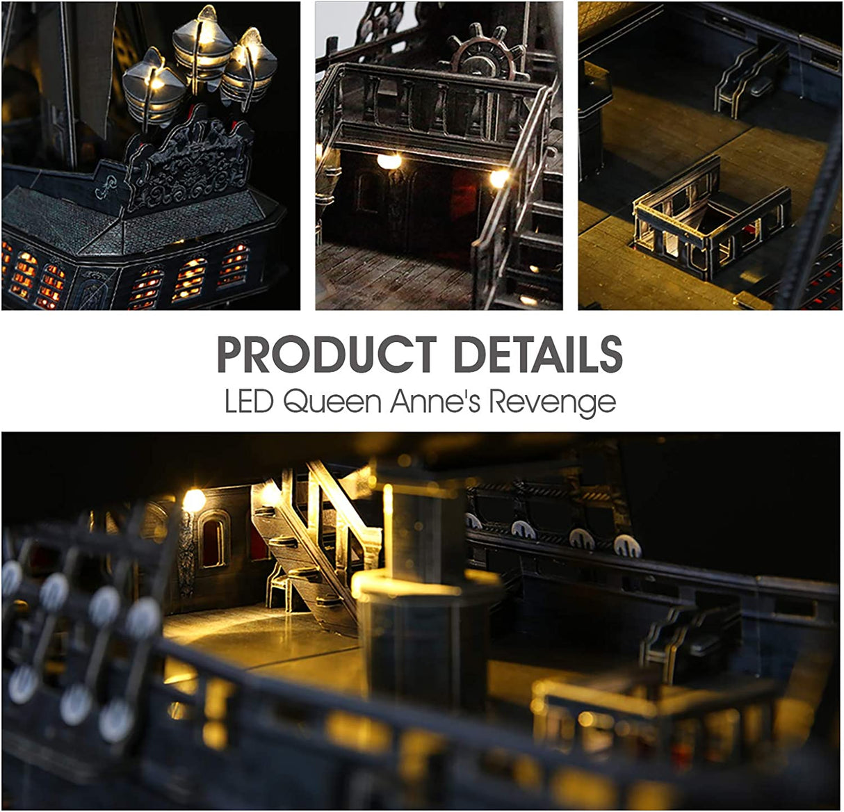 Rompecabezas 3D para adultos Barco pirata LED La venganza de la reina Ana Grande 27''