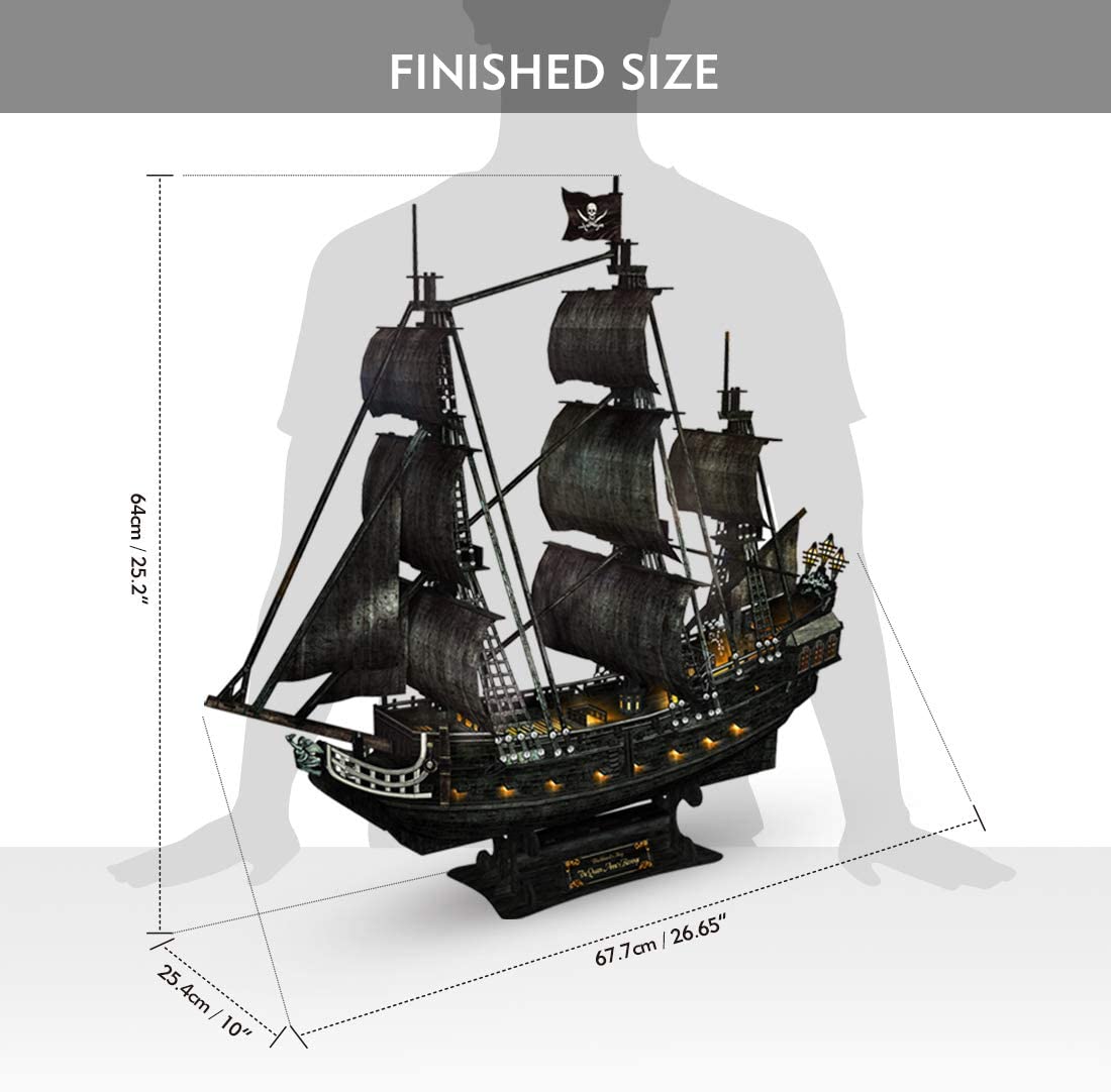Rompecabezas 3D para adultos Barco pirata LED La venganza de la reina Ana Grande 27''