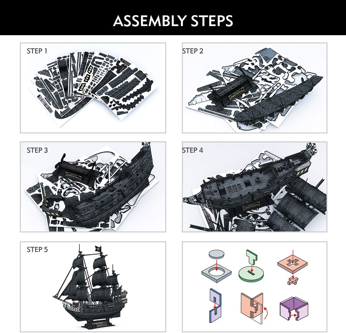 Rompecabezas 3D para adultos Barco pirata LED La venganza de la reina Ana Grande 27''