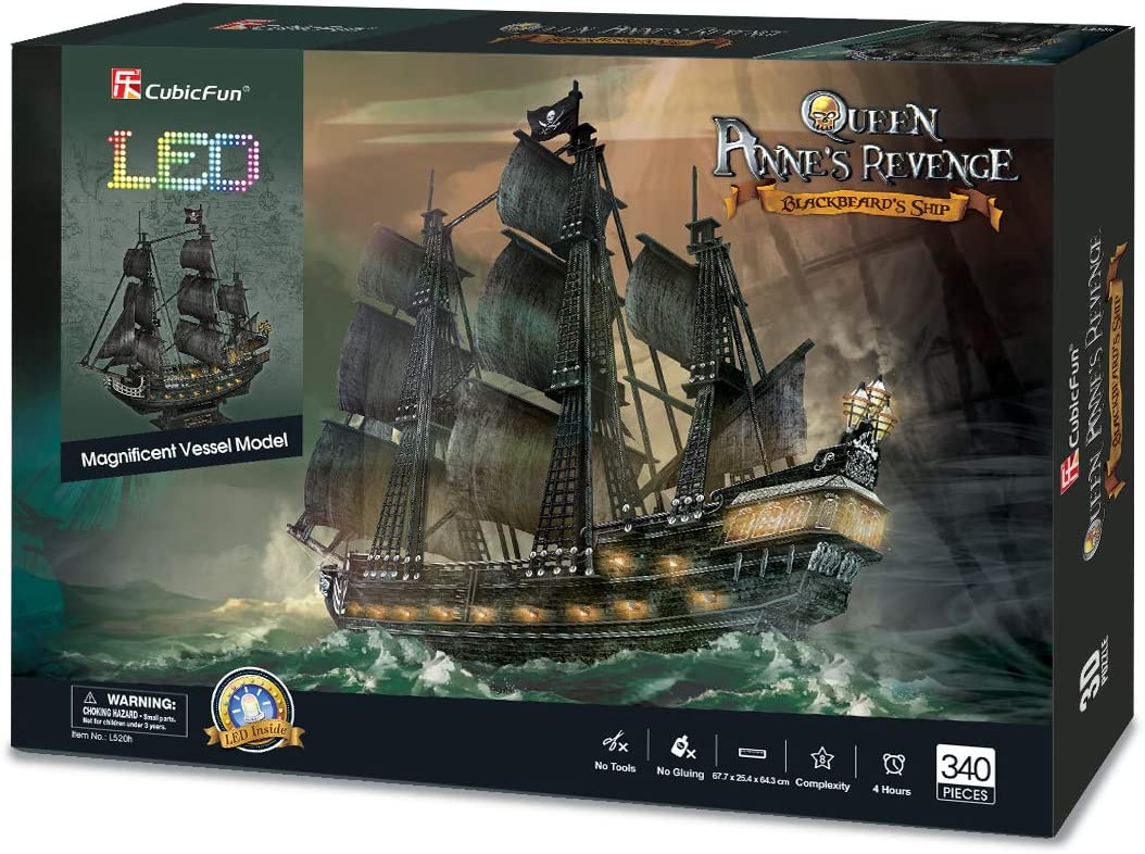 Rompecabezas 3D para adultos Barco pirata LED La venganza de la reina Ana Grande 27''