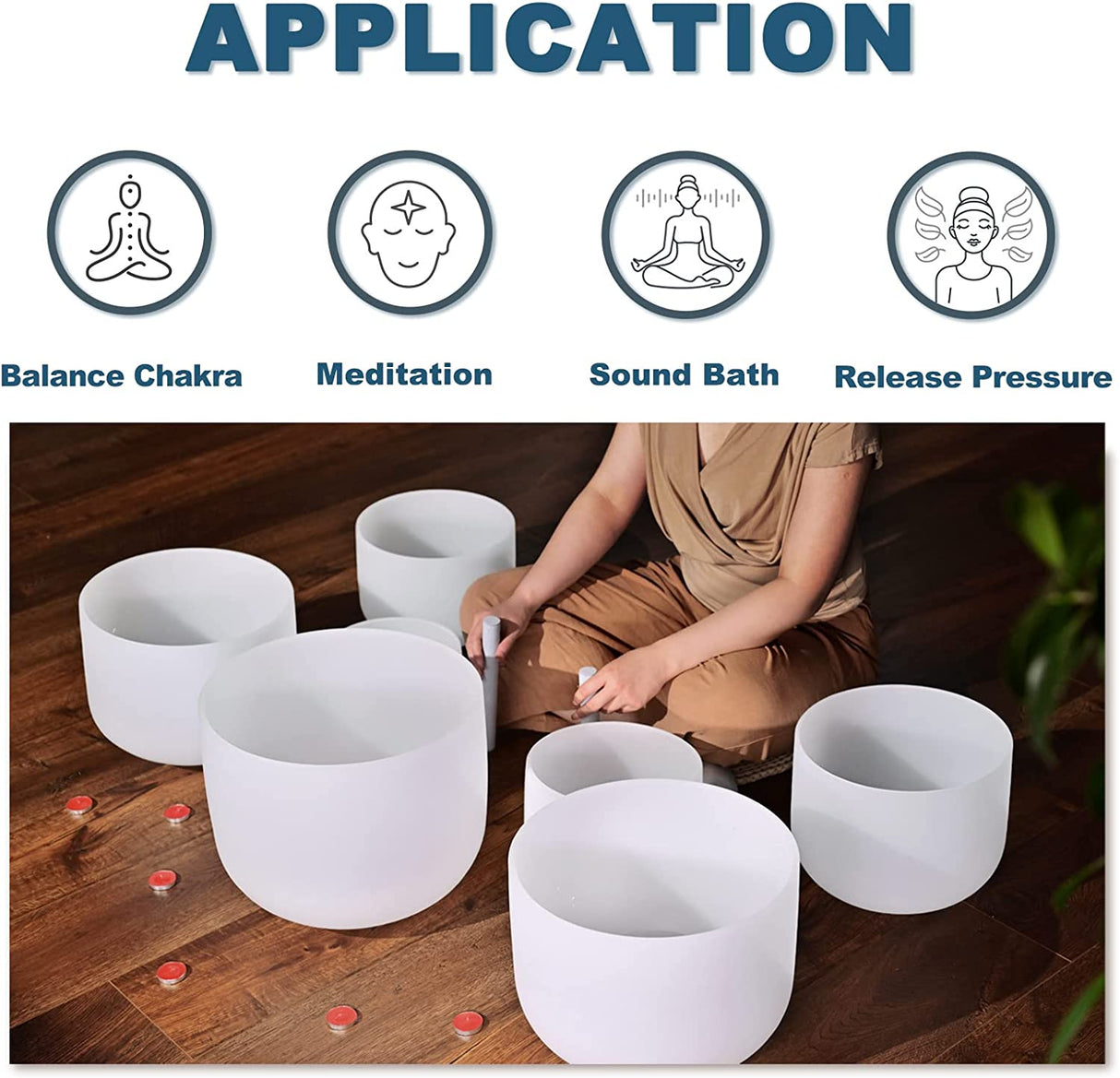 432HZ 8-14 pulgadas Juego de 7 piezas Cuencos de canto de cristal de cuarzo esmerilado con 2 piezas Estuche de transporte