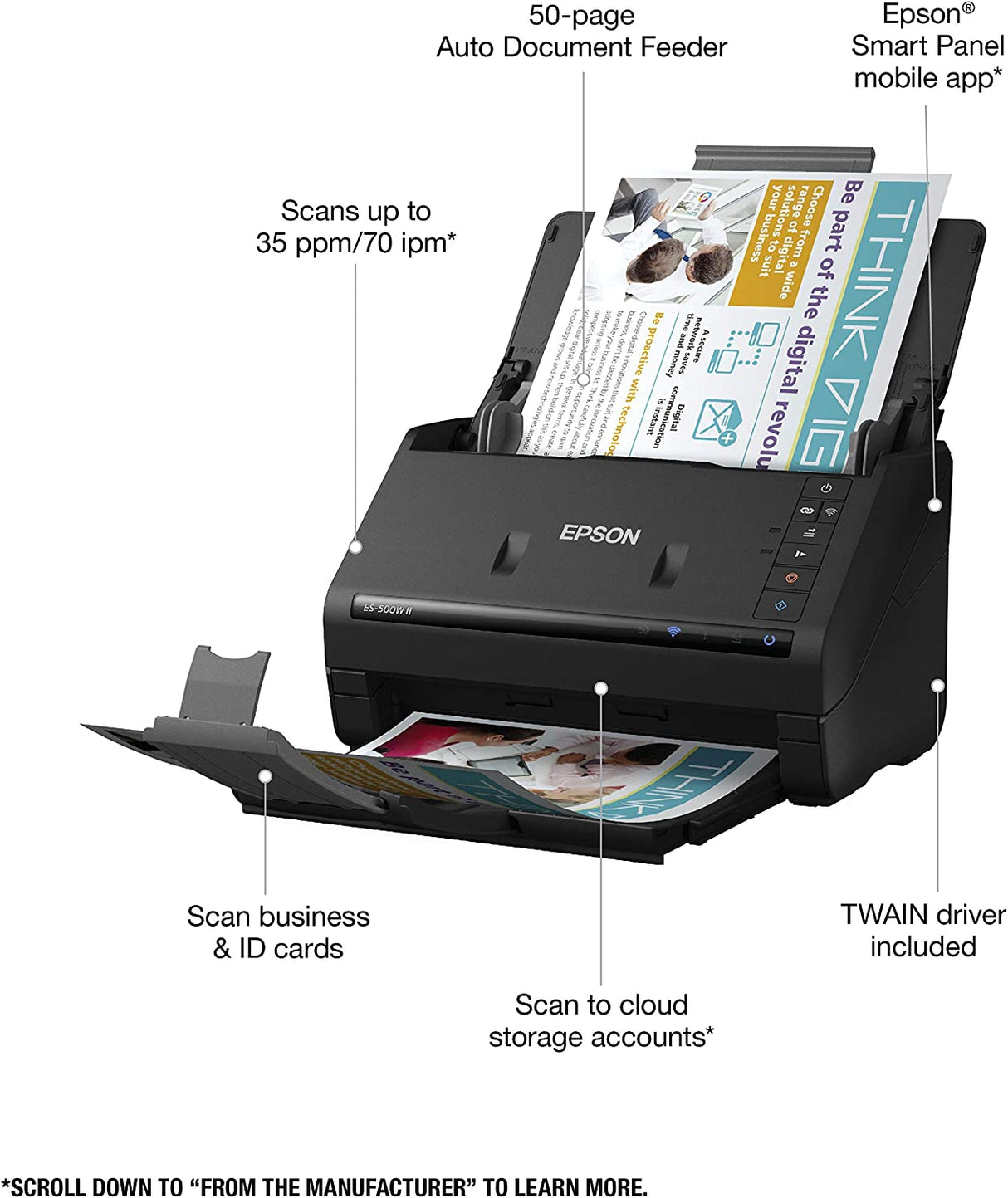 Escáner dúplex en color inalámbrico Epson Workforce Es-500w II