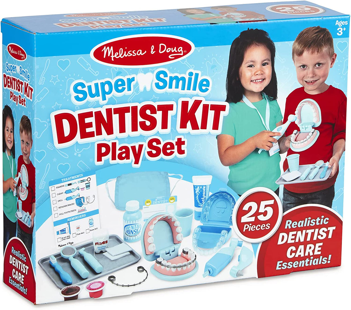 Melissa & Doug Super Smile Kit de dentista con juego de simulación de dientes y accesorios dentales 25 Piezas 8611