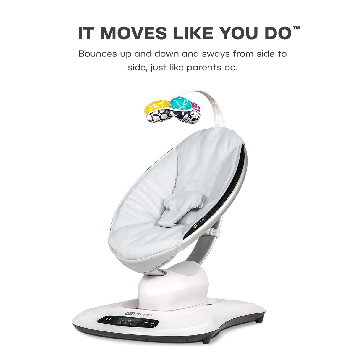 4moms mamaRoo 4 Columpio multimovimiento para bebé + cierre de correa de seguridad, columpio Bluetooth para bebé con 5 movimientos únicos, tela de nailon, gris 2001319SF