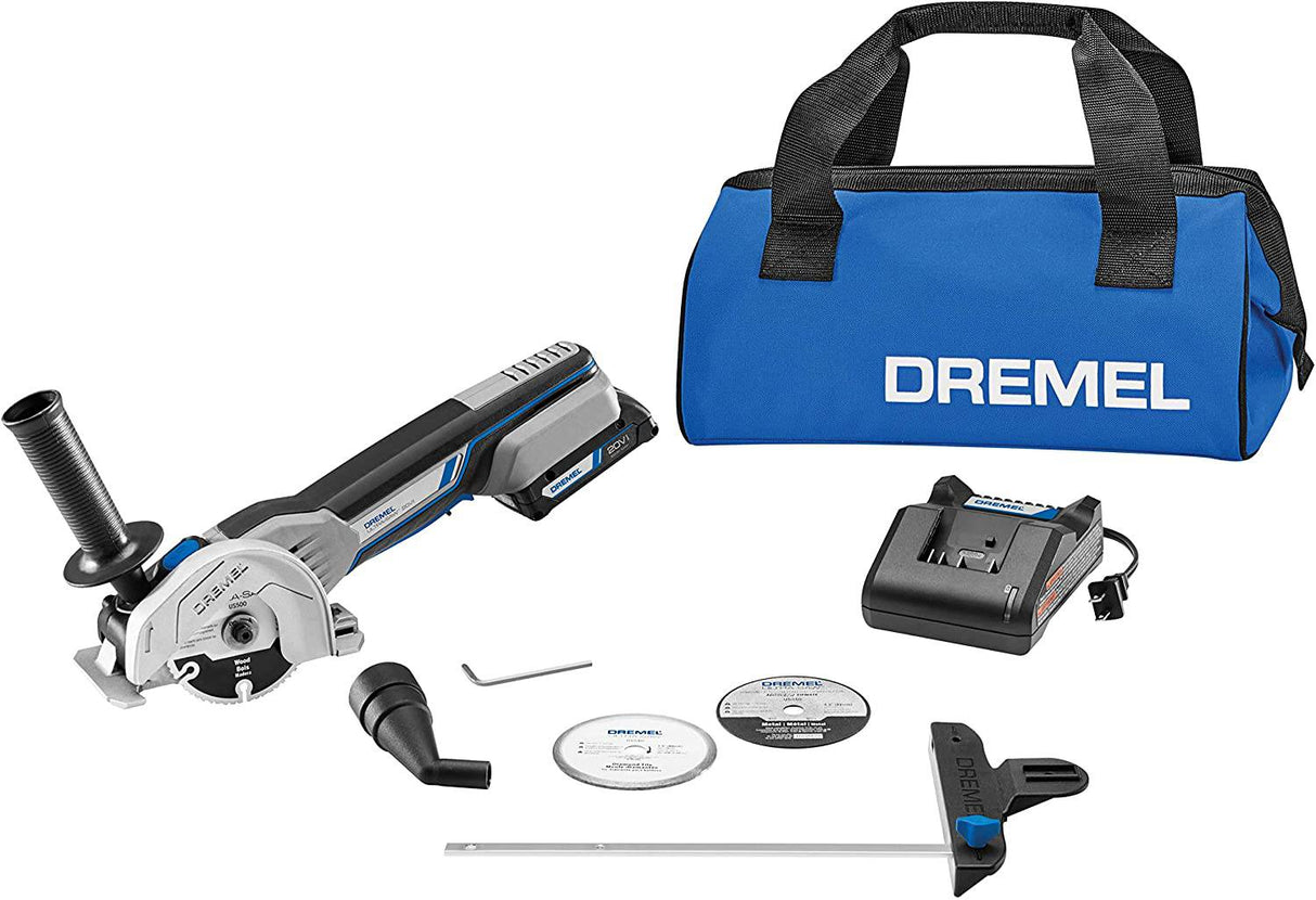 Dremel US20V-01 Kit de herramientas de sierra circular compacta con (1) batería de 20 V, (3) ruedas de corte y bolsa de almacenamiento - 15 000 RPM - Ideal para corte al ras, corte por inmersión y preparación de superficies - DIGVICE MX