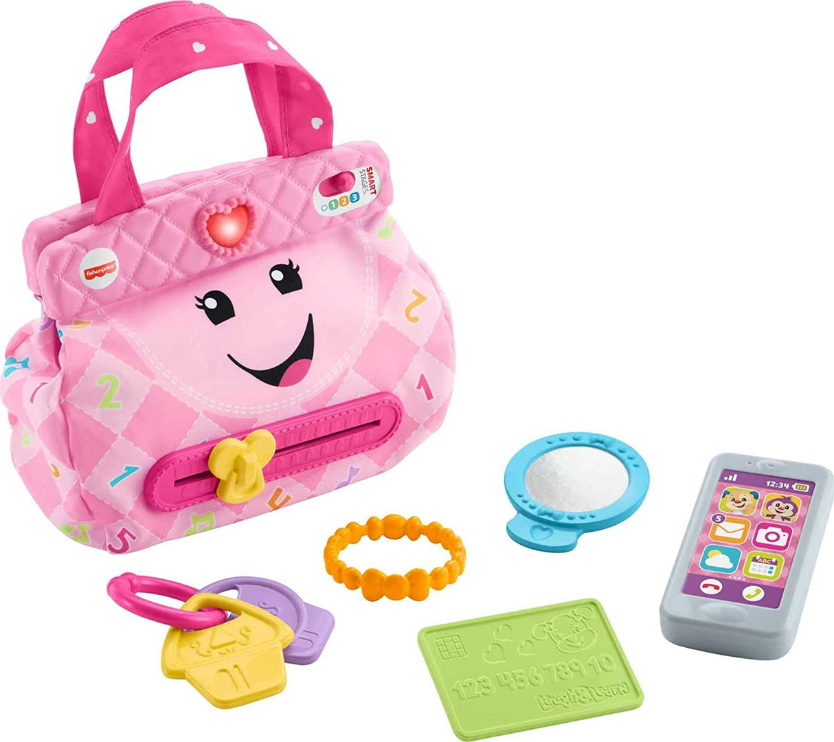 Fisher-Price Smart Purse Juguete de aprendizaje con luces, contenido educativo Smart Stages para bebés y niños pequeños - GMM68