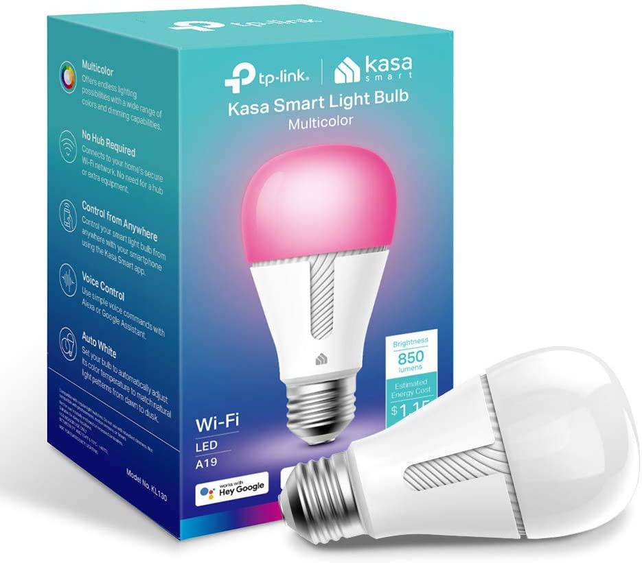 Kasa Bombilla inteligente , 850 lúmenes, bombilla LED WiFi regulable que cambia a todo color compatible con Alexa y Google Home, A19, 9,5 W, 2,4 Ghz solamente, no requiere concentrador, 1 paquete (KL130) - DIGVICE MX