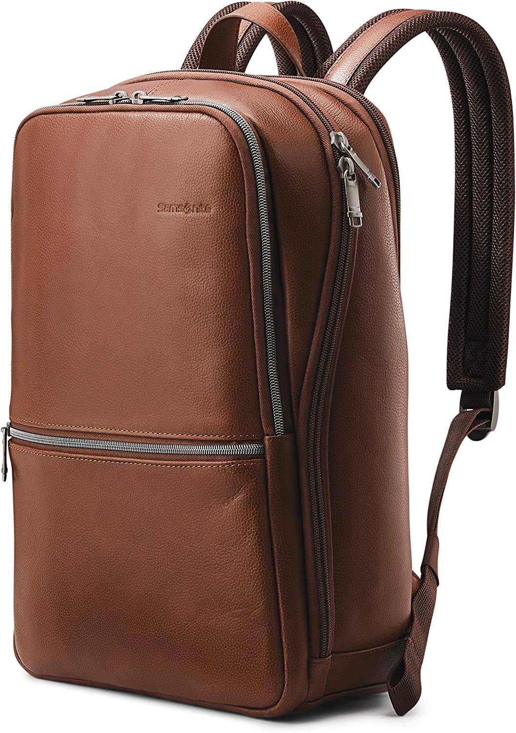 Samsonite - Classic Leather Slim Mochila, Coñac, Talla única