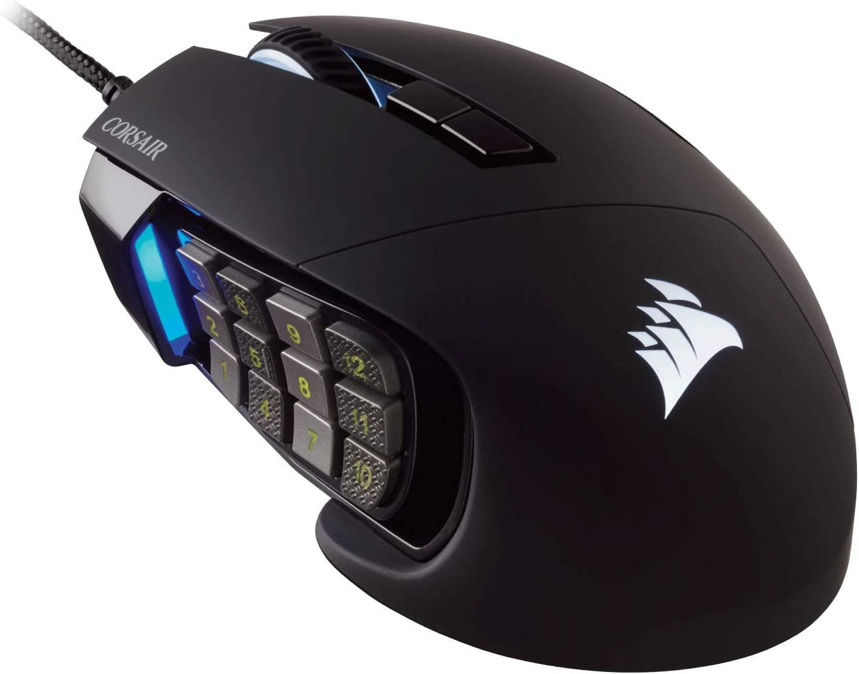 Corsair Scimitar Pro RGB - Ratón para juegos MMO - Sensor óptico de 16 000 DPI - 12 botones laterales programables - Negro