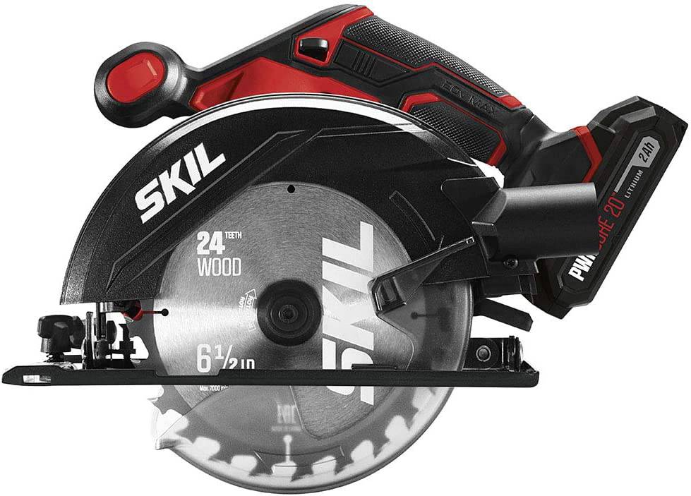 Sierra circular inalámbrica SKIL de 20 V y 6-1/2 pulgadas, incluye batería de litio PWR CORE 20 de 2,0 Ah y cargador - CR540602 - DIGVICE MX