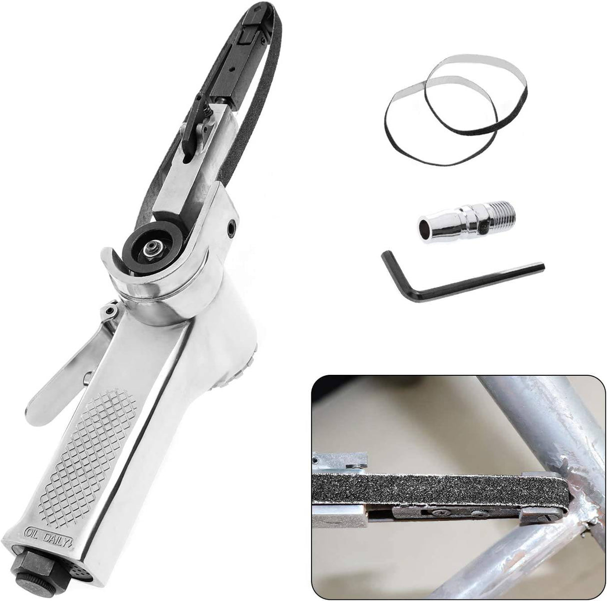 BEAMNOVA Mini lijadora de banda de aire para carpintería, trabajo de metal, amoladora angular de mano de 3/8 pulgadas, herramienta neumática industrial con 3 cinturones de grano 60/80/100 - DIGVICE MX