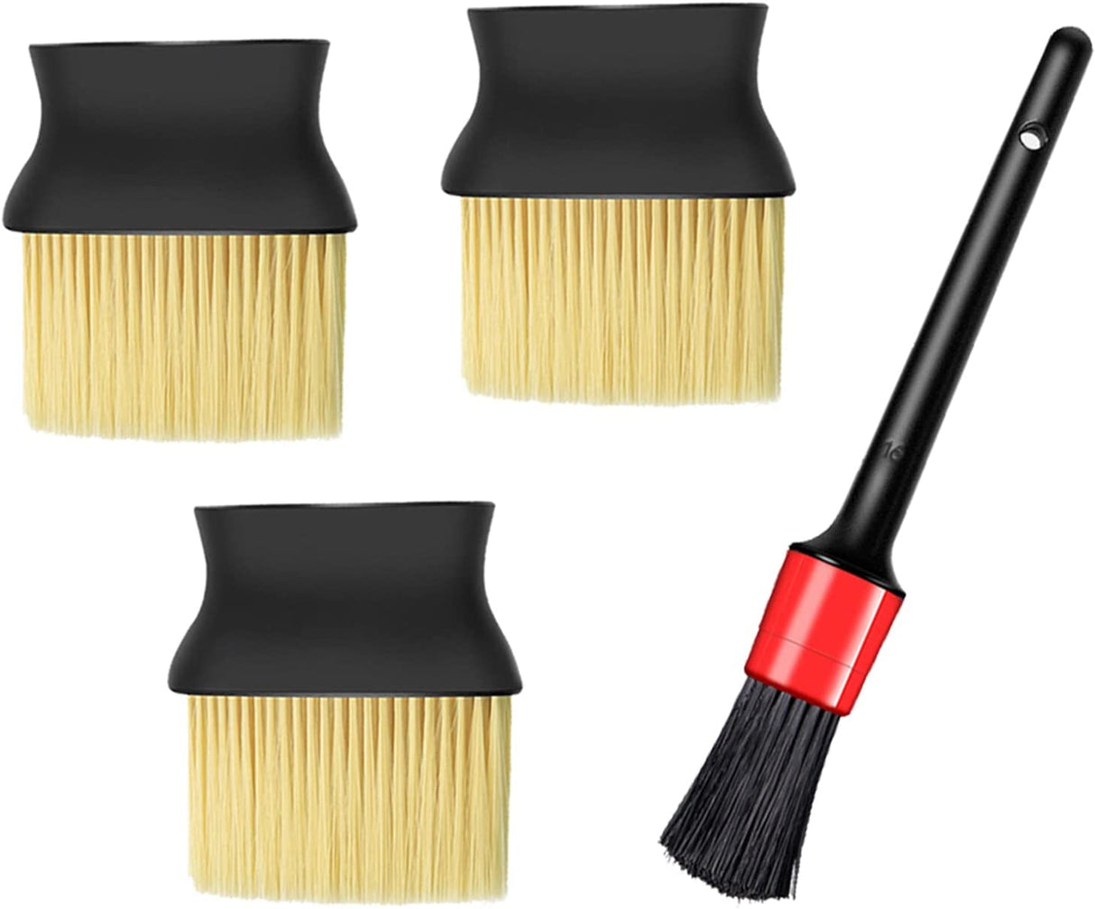 Kekejia - Cepillos de coche para detalles, limpiador de cepillo de coche supersuave, utilizado para interior, exterior, limpieza, limpieza, boquilla, panel de instrumentos, 3 cepillos de mango corto y 1 cepillo de mango largo