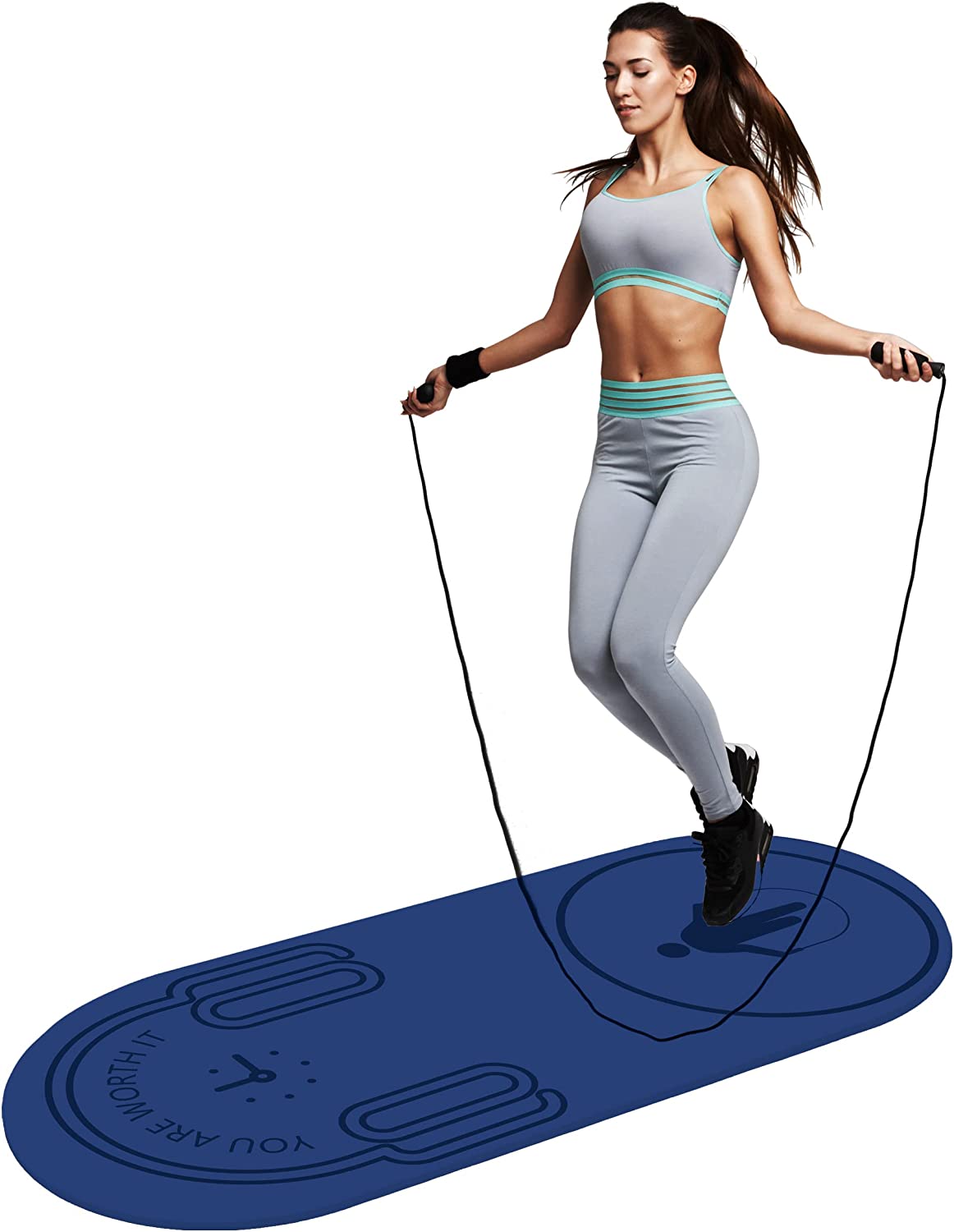 LERYG - Colchoneta de cuerda para saltar de 0.315 in, resistente, antideslizante, con bolsa de transporte para suelo de gimnasio en casa (55 x 24 pulgadas)