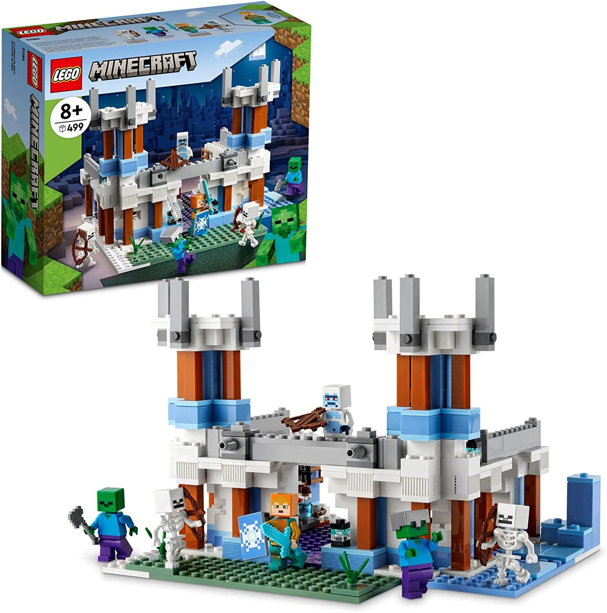 LEGO Minecraft The Ice Castle 21186 Juego de juguetes de construcción para niños, niñas y niños a partir de 8 años (499 piezas), multicolor