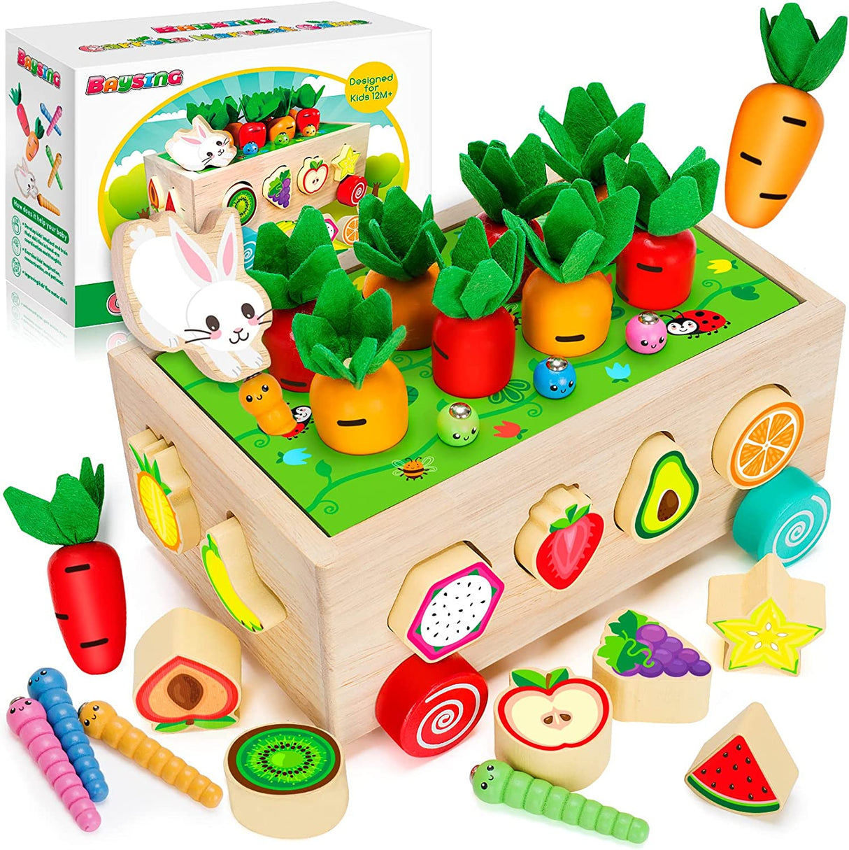 BAYSING Juguetes Montessori, juego de cosecha de zanahorias, juguetes de clasificación de formas de madera - ORA001