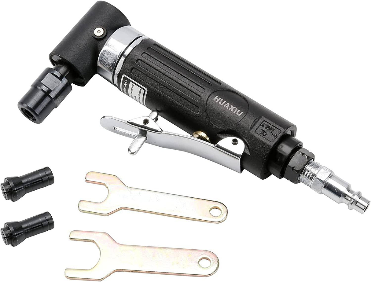 Amoladora de troquel de ángulo de aire HUAXIU 1/4, herramienta de amoladora de troquel de ángulo recto neumático de 90 ° con llets de 1/4 y 1/8 de pulgada (HXBV-141) - DIGVICE MX