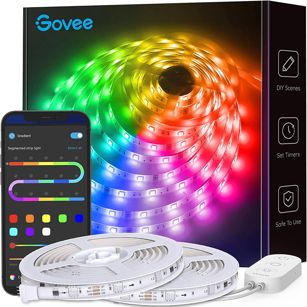 Govee RGBIC Tira de luces LED, luces LED que cambian de color de 32.8 pies con control de aplicación, 64 modos de escena, modo de música, tira de luz de fácil instalación - DIGVICE MX