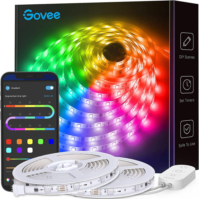 Govee RGBIC Tira de luces LED, luces LED que cambian de color de 32.8 pies con control de aplicación, 64 modos de escena, modo de música, tira de luz de fácil instalación - DIGVICE MX