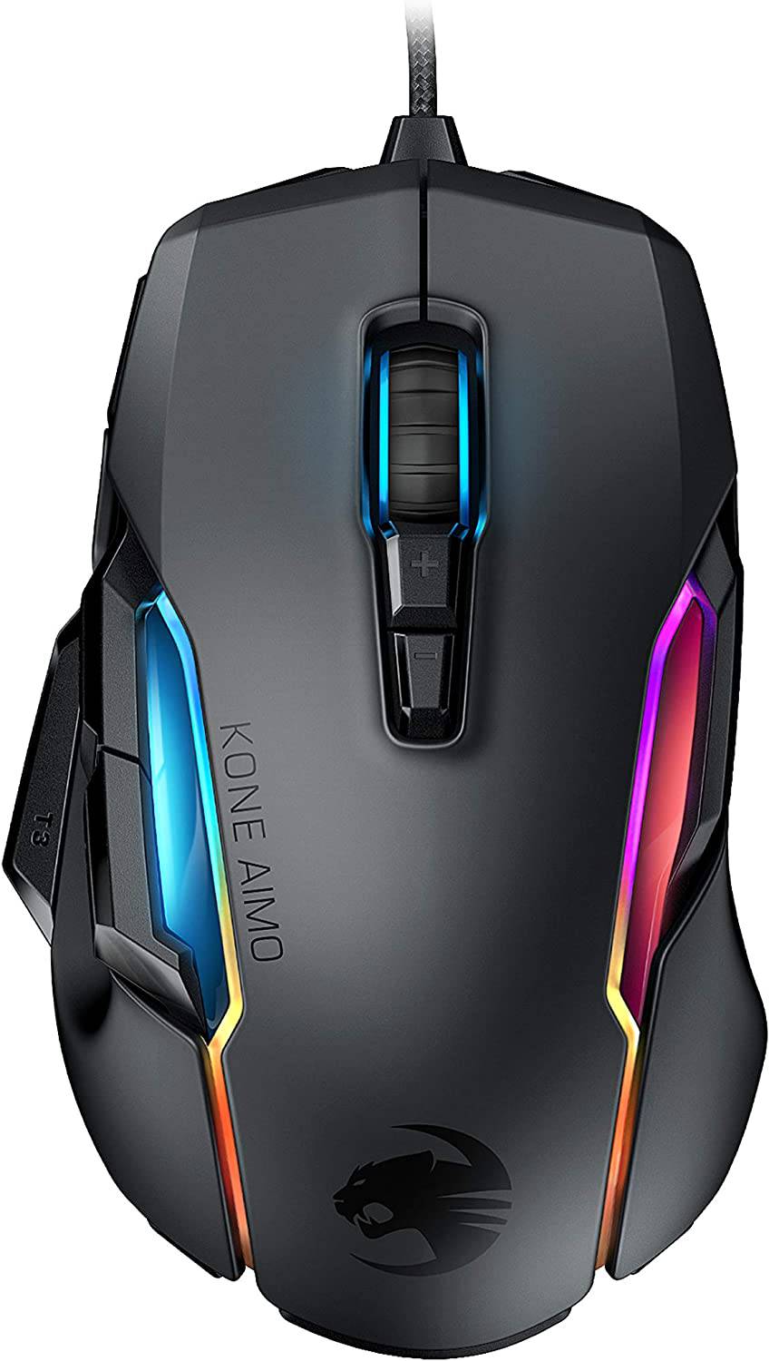 ROCCAT Kone AIMO - Ratón para juegos de PC remasterizado, óptico, iluminación retroiluminada RGB, 23 teclas programables, memoria integrada, empuñadura de palma, sensor de ojo de búho, ergonómico, iluminación LED, ajustable a 16 000 ppp, negro
