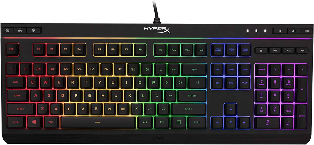 HyperX Alloy Core RGB - Teclado de membrana para juegos, teclas cómodas, silenciosas y silenciosas con efectos de iluminación LED RGB, resistente a derrames, teclas multimedia dedicadas, compatible con Windows 10/8.1/8/7 - Negro