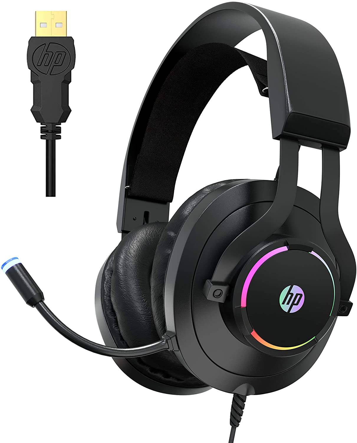 HP - Auriculares para juegos USB, auriculares para computadora para juegos de PC con micrófono para el trabajo, auriculares para juegos USB con sonido envolvente virtual 7.1 con micrófono