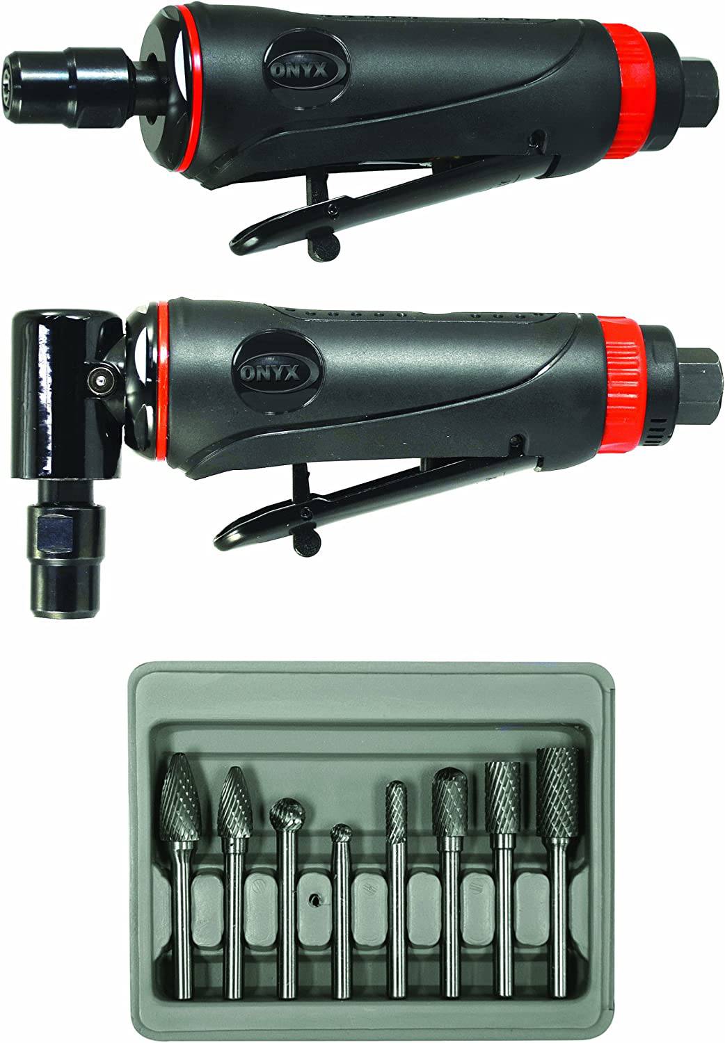 Astro Pneumatic Tool 219 ONYX Kit de amoladora de troquel de 3 piezas con amoladora de troquel de 90°, amoladora de troquel y juego de fresas rotativas de carburo de doble corte de 8 piezas - DIGVICE MX