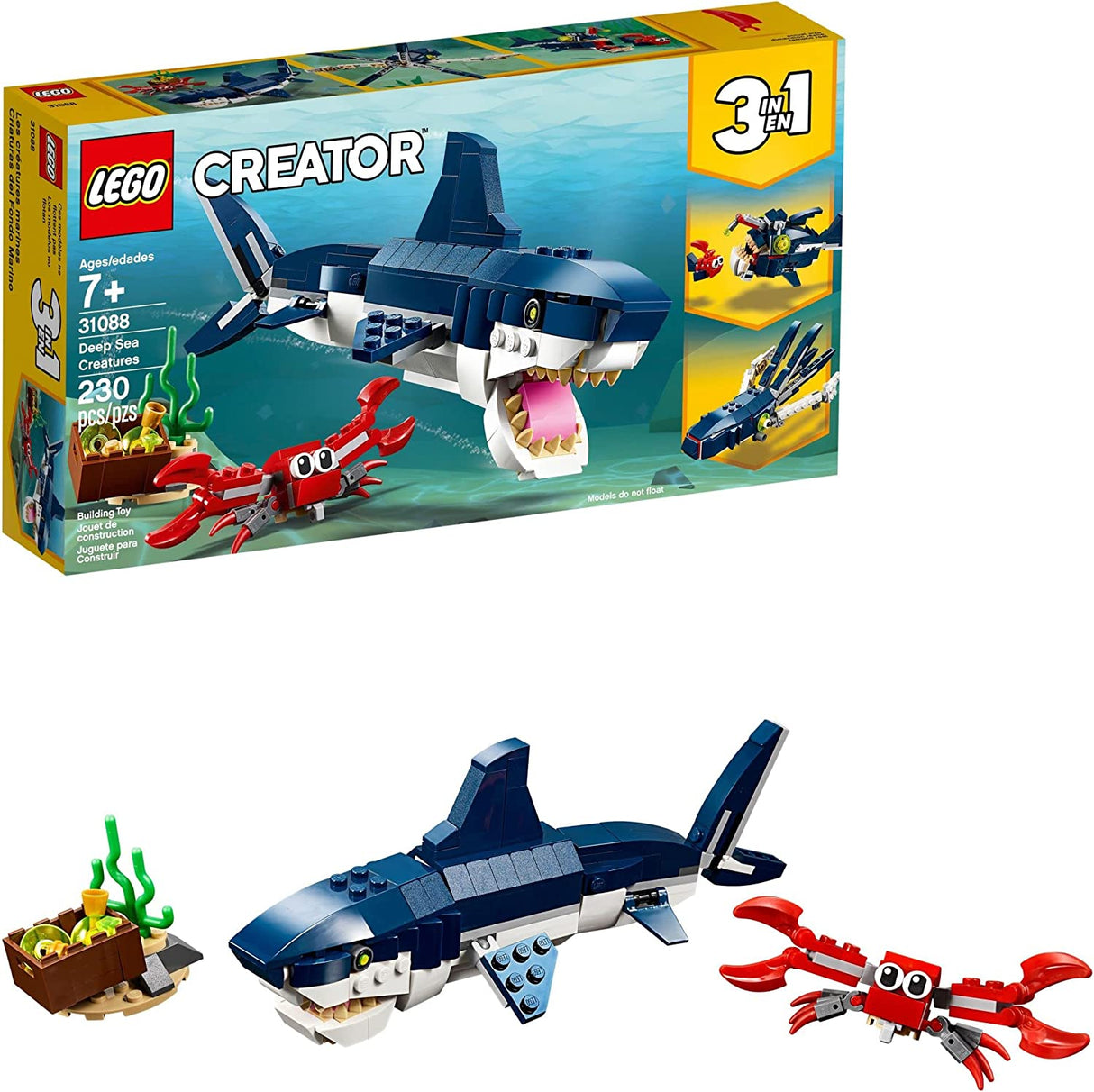 LEGO Creator 3in1 Deep Sea Creatures 31088 Juego de juguetes de construcción para niños, niños y niñas a partir de 7 años (230 piezas)
