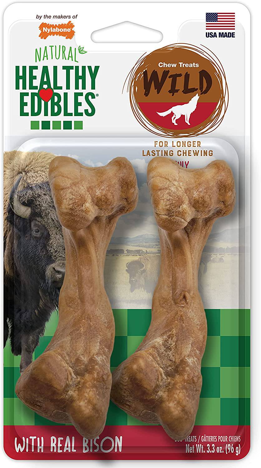 Nylabone Healthy Edibles Wild Dog Treat | Larga duración | todo natural | golosinas de hueso de perro | Fabricado en los Estados Unidos | con sabor a bisonte | con sabor a venado | MEDIANO - DIGVICE MX