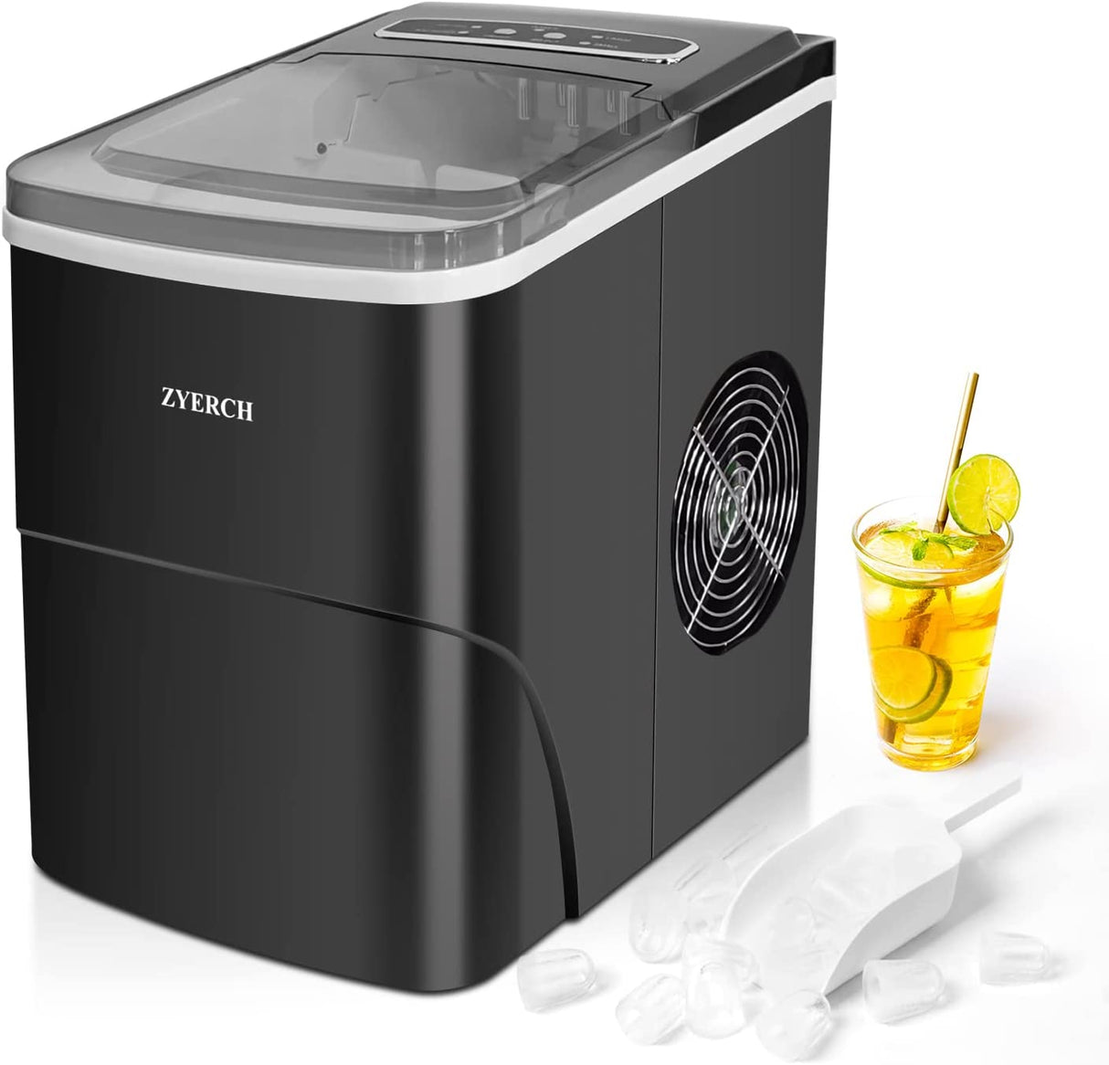 Encimera de máquina para hacer hielo Zyerch, 26 lb de hielo por día, opción de hielo grande o pequeño, fácil de limpiar, disfrute de un suministro interminable de hielo en fiestas, oficinas, patios, hogares, negro - DIGVICE MX