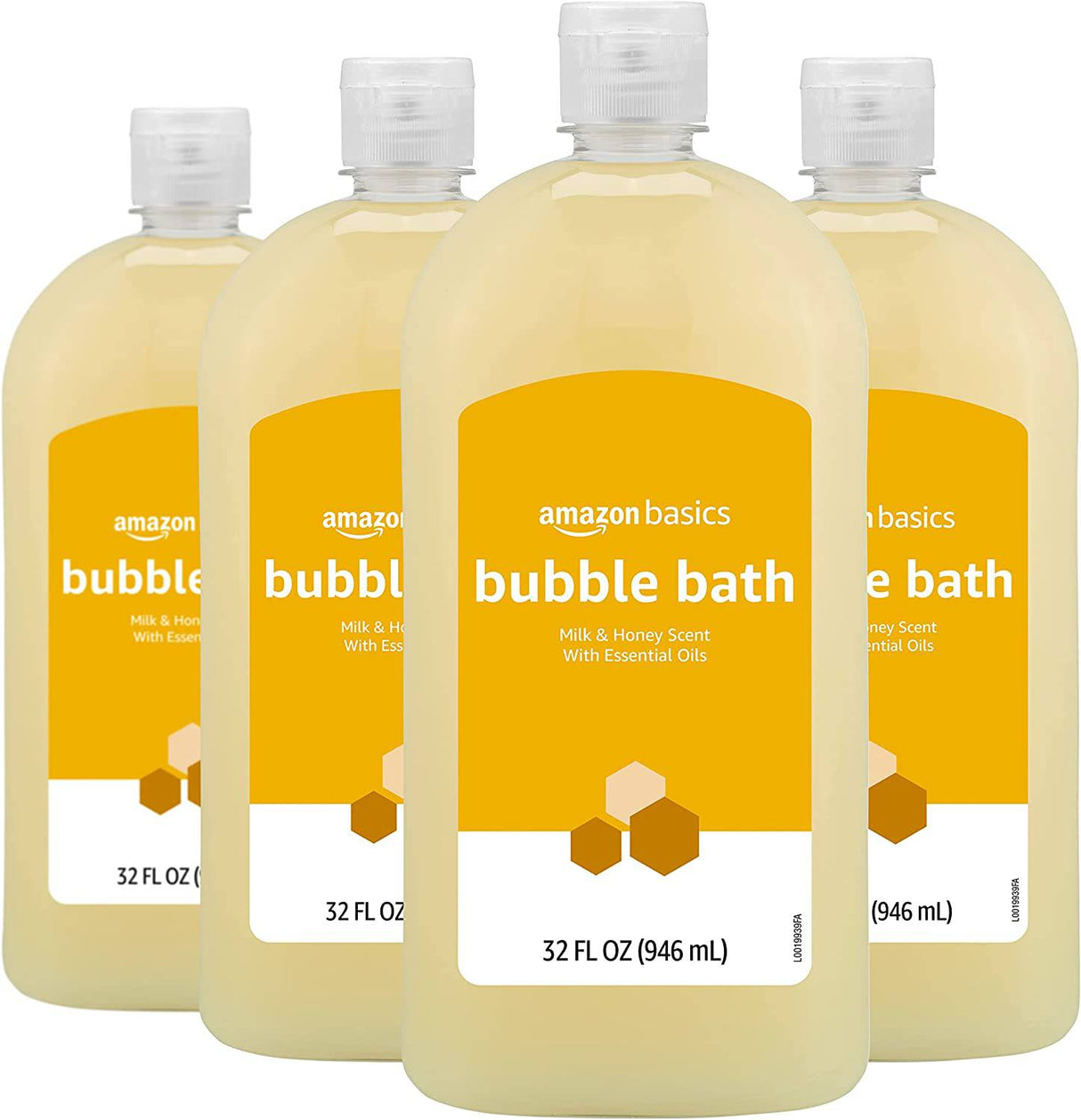 Amazon Basics Baño de burbujas de leche y miel, 32 onzas líquidas, paquete de 4
