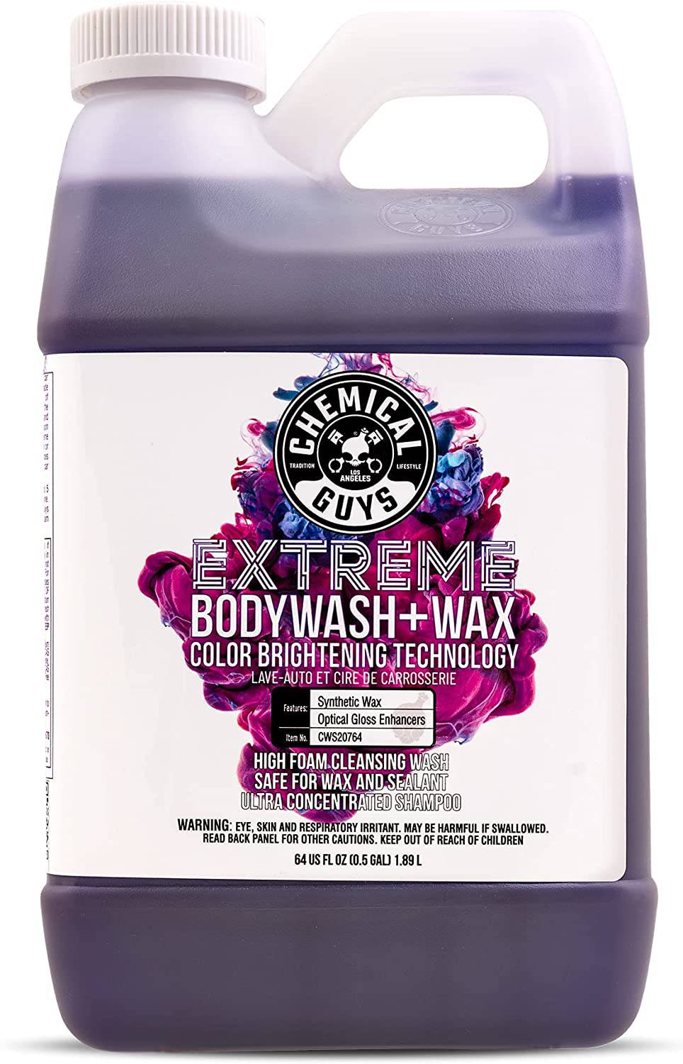 Chemical Guys CWS20764 Extreme Bodywash & Wax Foaming Car Wash Jabón (para cañones de espuma, pistolas de espuma o lavados de cubo) para automóviles, camiones, motocicletas, vehículos recreativos y más, 64 fl oz (medio galón) aroma a uva
