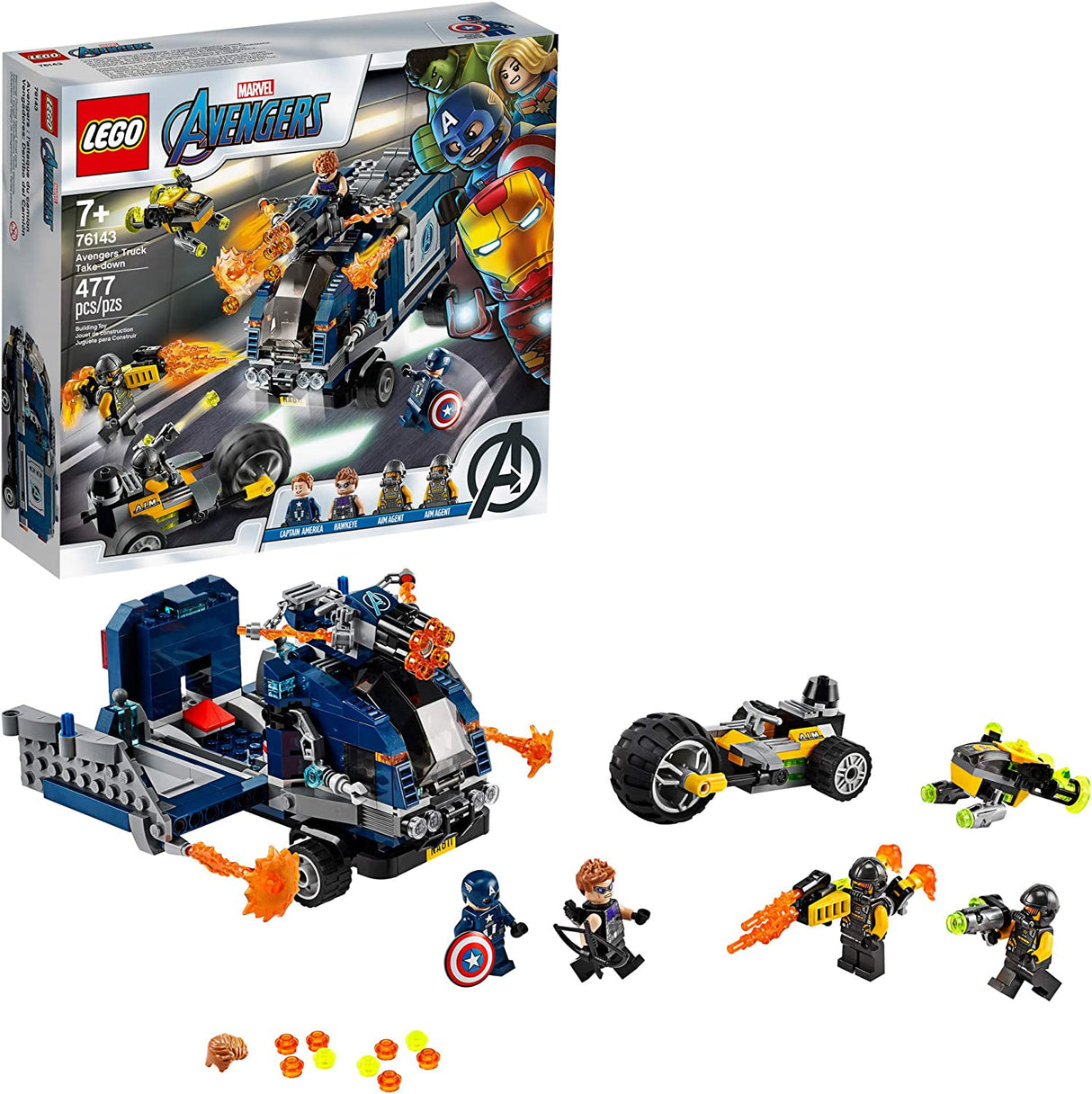 LEGO Marvel Avengers Truck Take-Down 76143 Capitán América y Hawkeye Superhero (477 piezas)